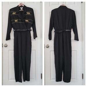 Vintage Black Jumpsuit with gold embroidery